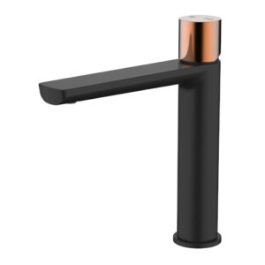 Finesa Mid Rise Vessel Mixer Matte Black & Rose Gold