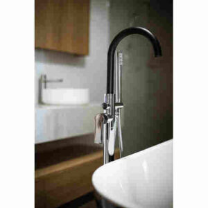 Akemi Chrome & Matte Black Bath Filler W/Hand shower