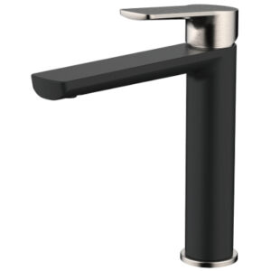 Akemi Mid Rise Vessel Mixer Matte Black & Brushed Nickel